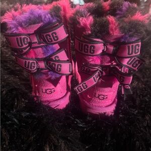UGG Kids Pink and Purple Furry Boots